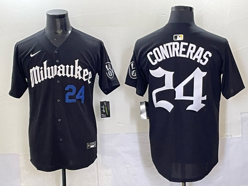 Men Milwaukee Brewers #24 Contreras black Nike MLB 2025 Jersey 004->milwaukee brewers->MLB Jersey